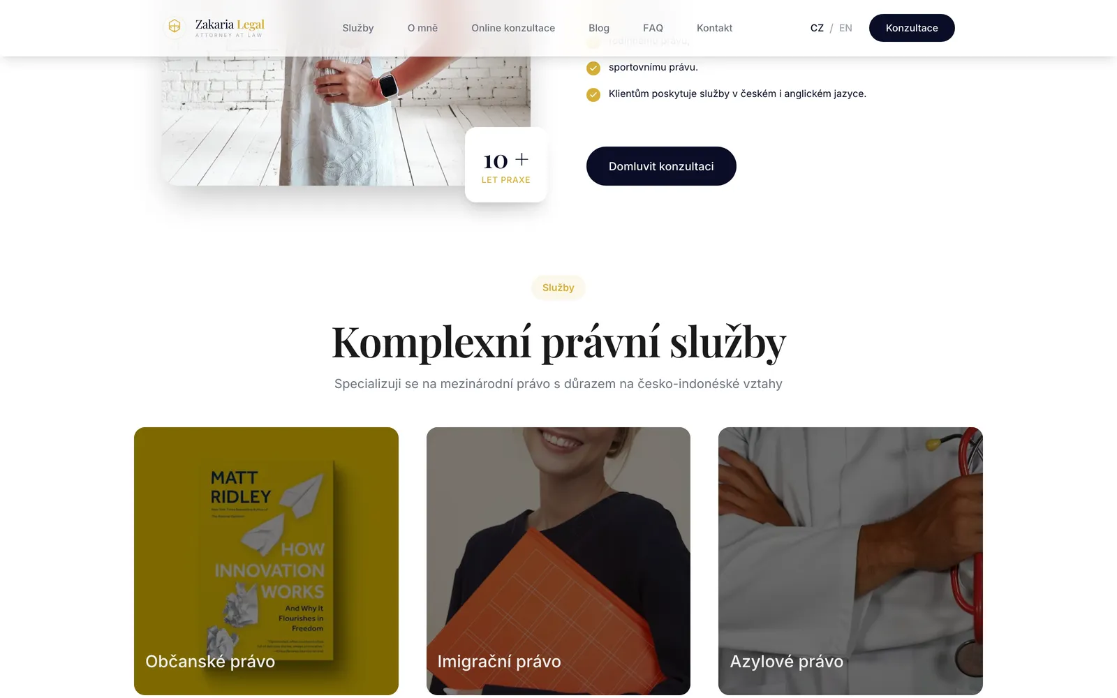 Přehled právních služeb na webu Zakaria Legal